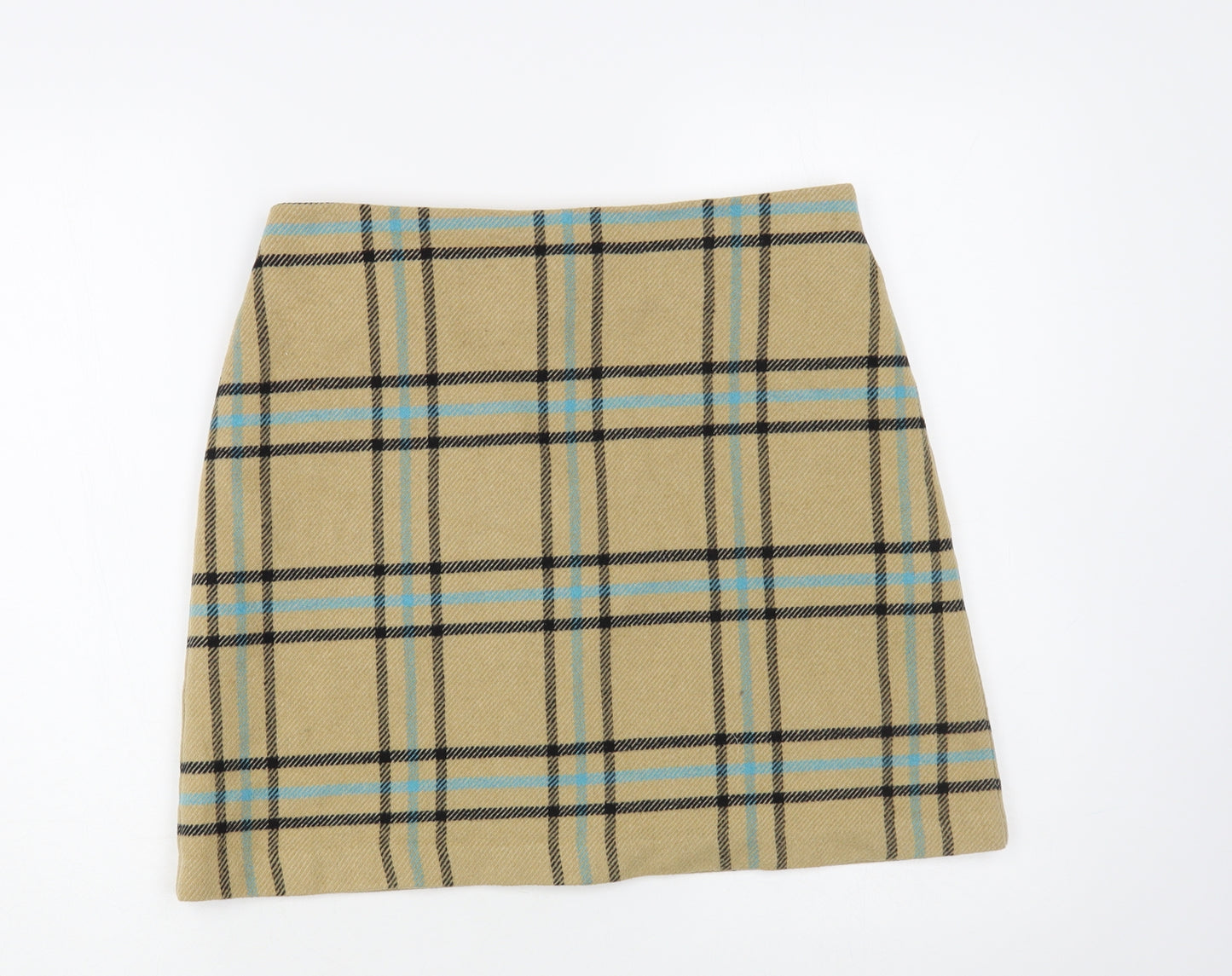 Marks and Spencer Womens Beige Plaid Acrylic A-Line Skirt Size 12 Zip