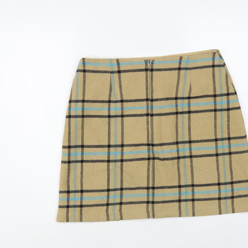 Marks and Spencer Womens Beige Plaid Acrylic A-Line Skirt Size 12 Zip