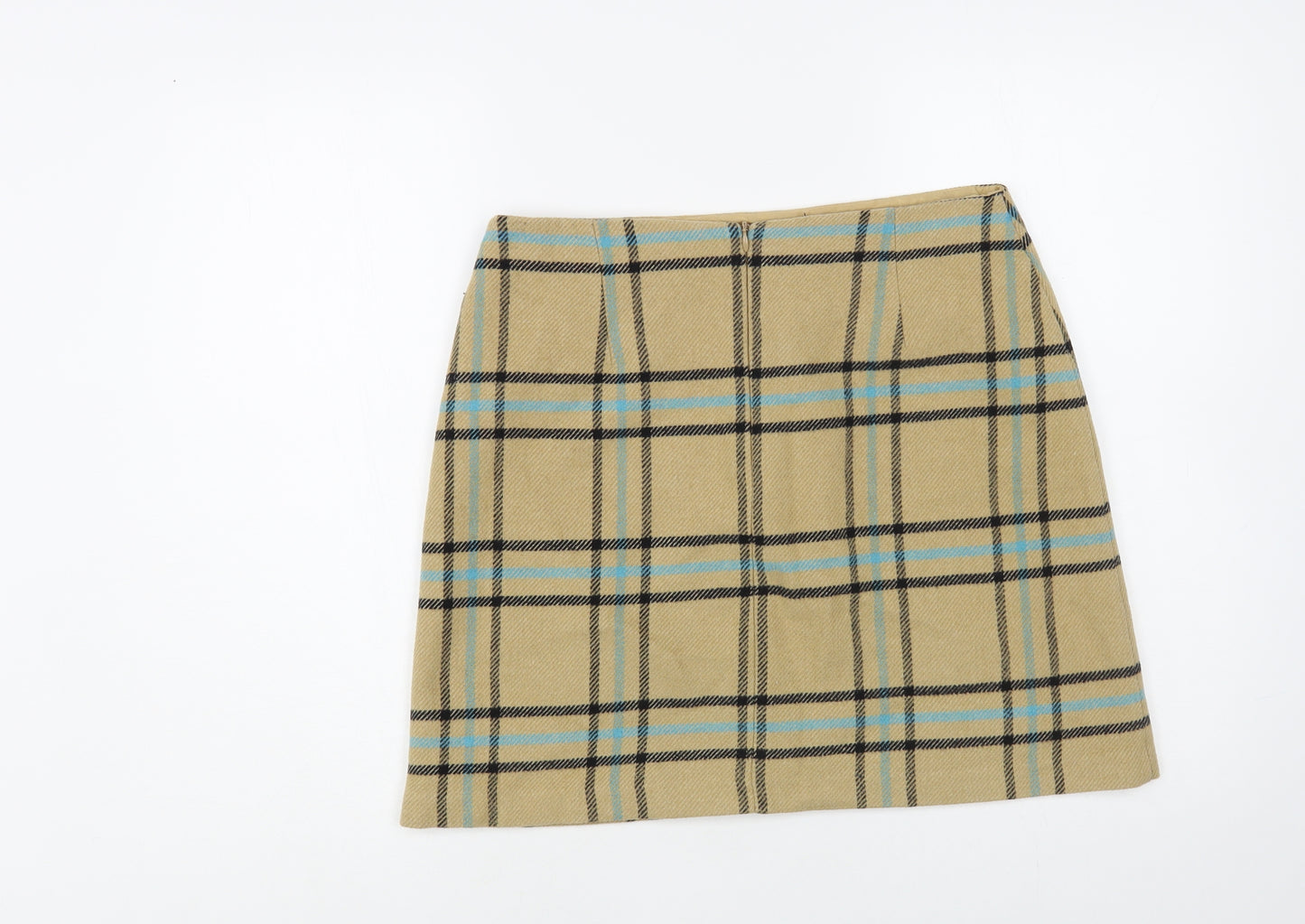 Marks and Spencer Womens Beige Plaid Acrylic A-Line Skirt Size 12 Zip
