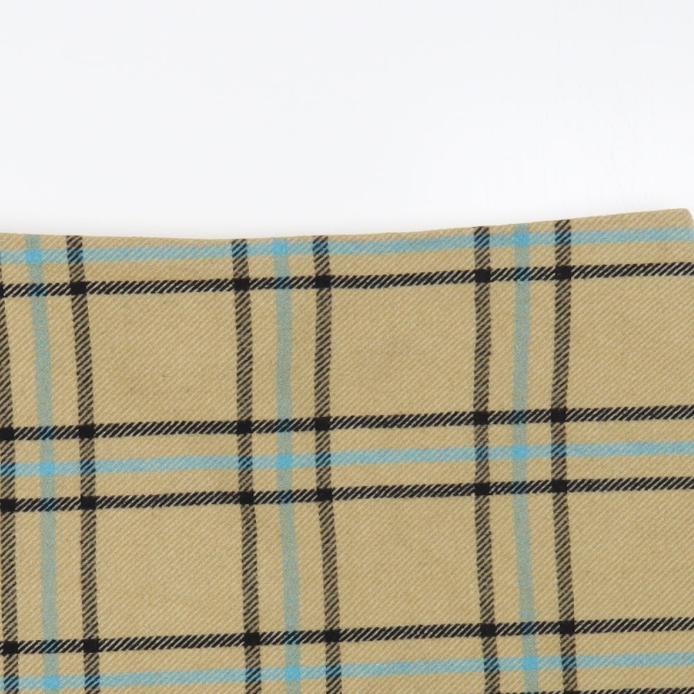 Marks and Spencer Womens Beige Plaid Acrylic A-Line Skirt Size 12 Zip