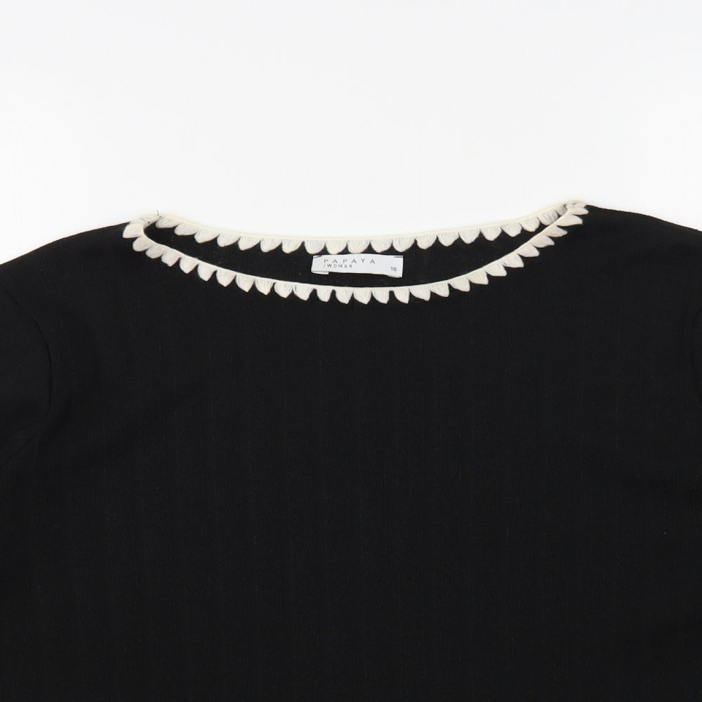 Papaya Womens Black Polyester Basic Blouse Size 16 Boat Neck