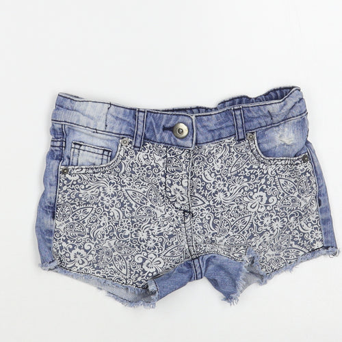 F&F Girls Blue Paisley Cotton Cut-Off Shorts Size 7-8 Years Regular Buckle