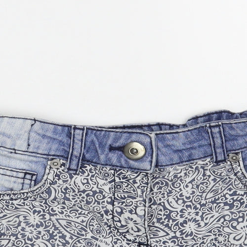 F&F Girls Blue Paisley Cotton Cut-Off Shorts Size 7-8 Years Regular Buckle