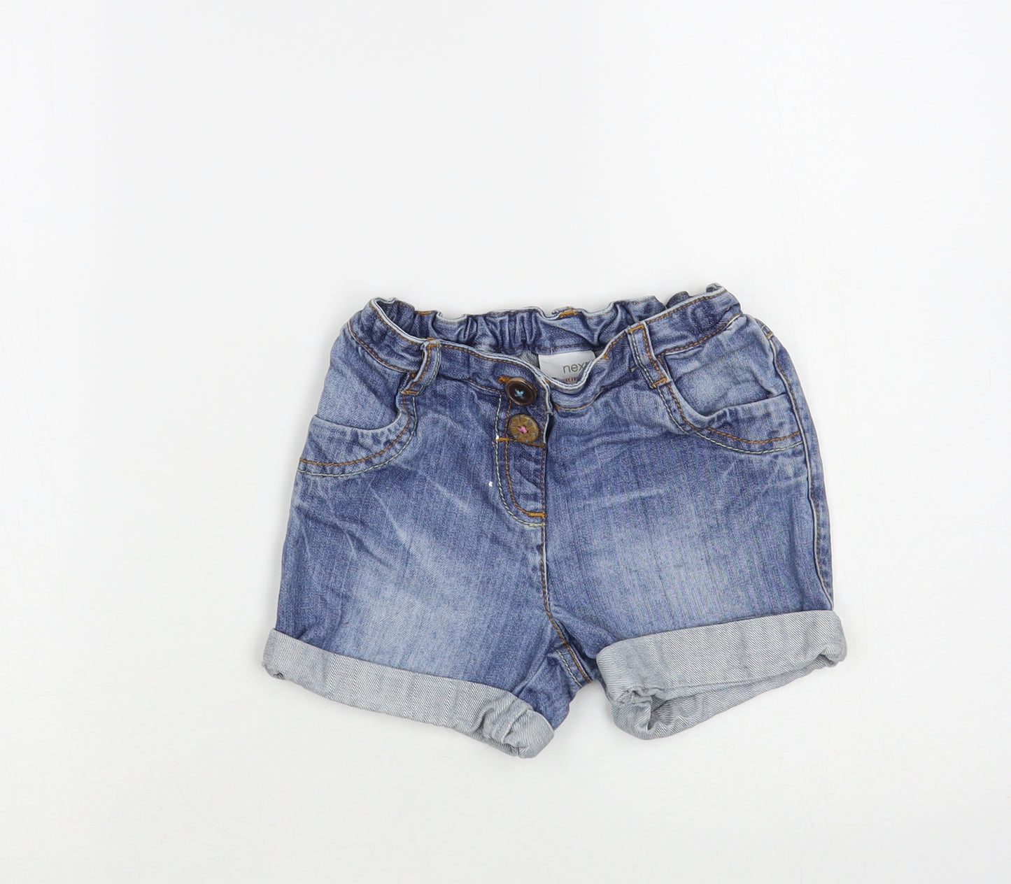 NEXT Girls Blue Cotton Cut-Off Shorts Size 4-5 Years Regular Buckle