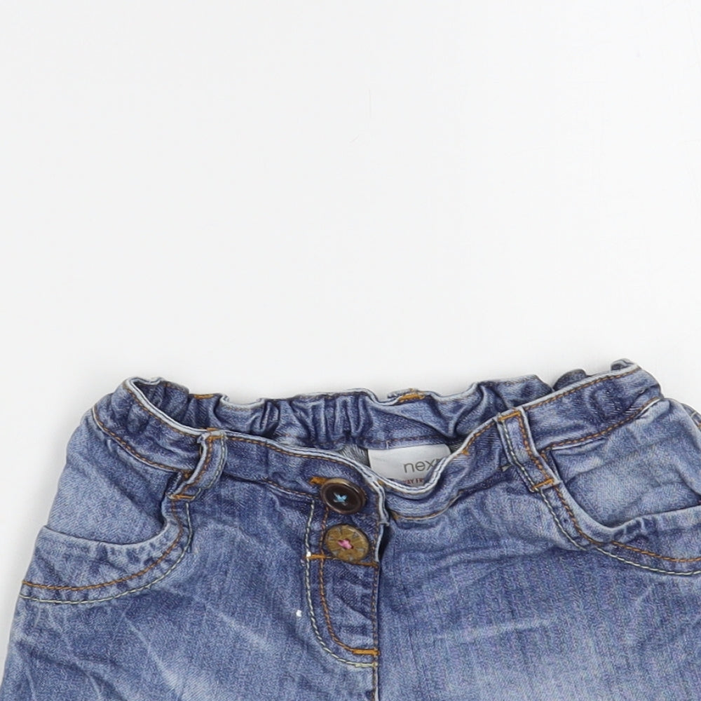 NEXT Girls Blue Cotton Cut-Off Shorts Size 4-5 Years Regular Buckle