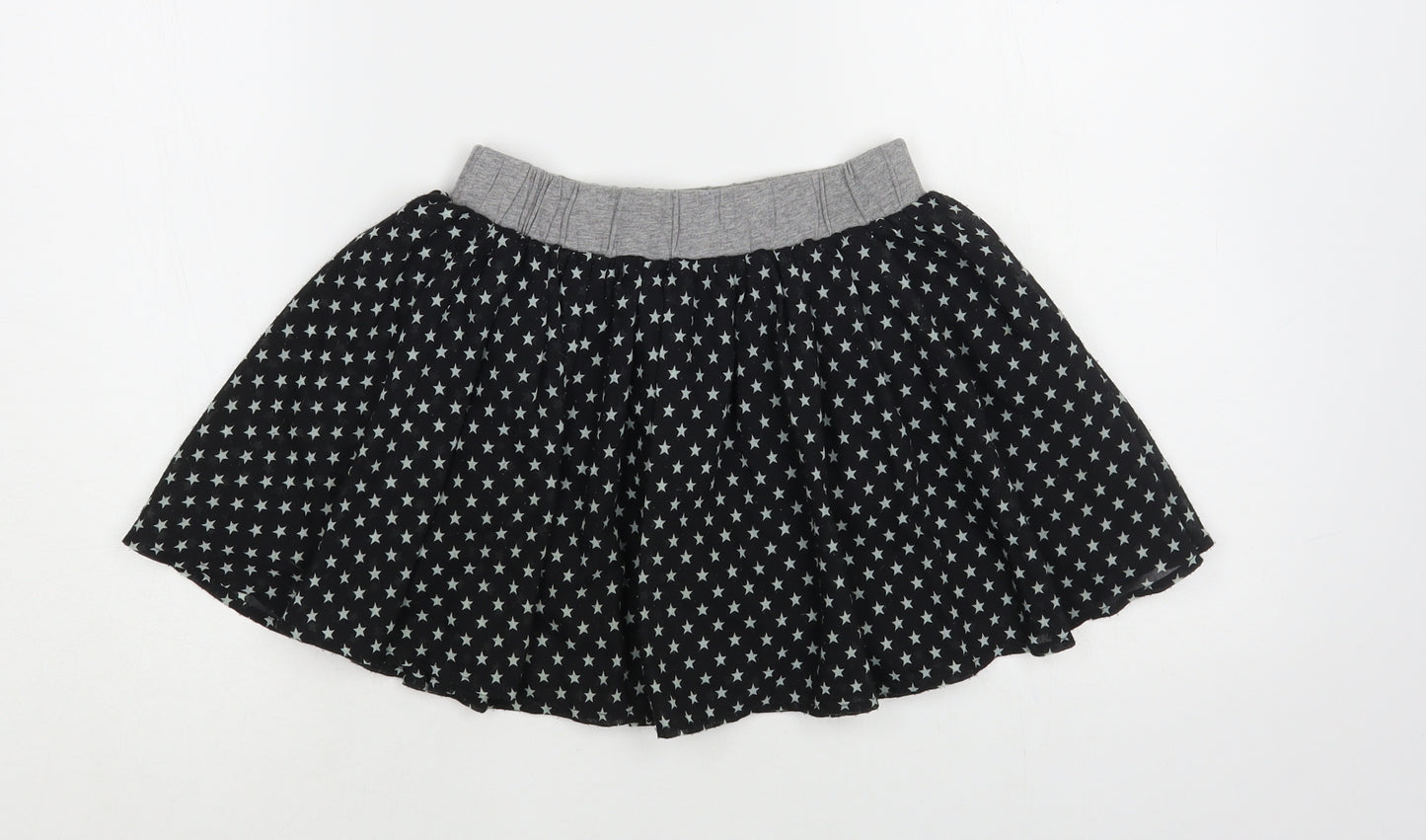 NEXT Girls Black Geometric Polyester Skater Skirt Size 7 Years Regular - Star Pattern