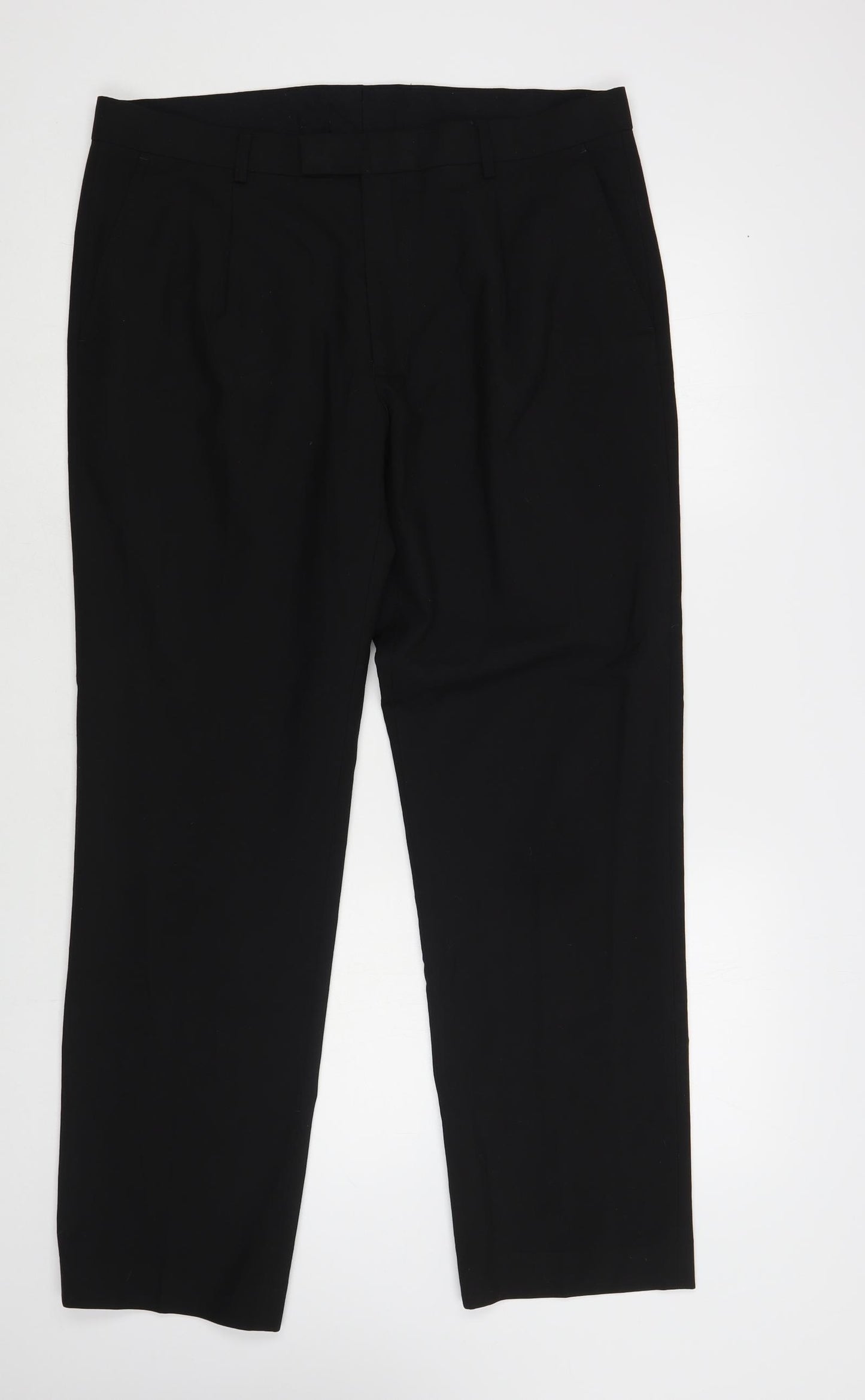 Marks and Spencer Mens Black Polyester Dress Pants Trousers Size 36 in L31 in Regular Button