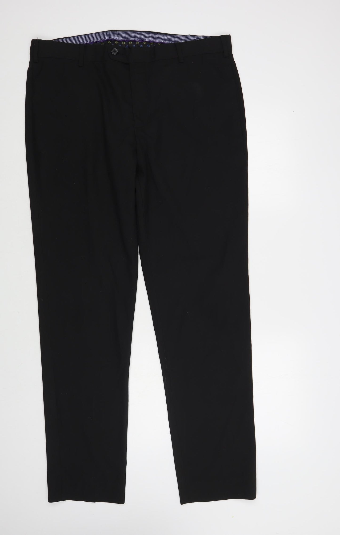 Dunnes Stores Mens Black Polyester Dress Pants Trousers Size 36 in L33 in Regular Button