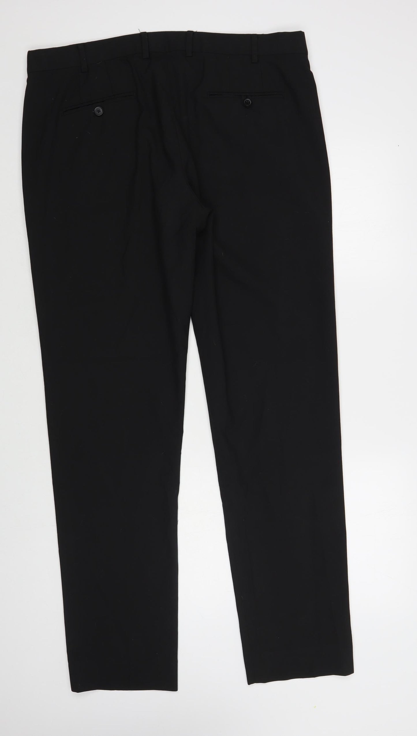 Dunnes Stores Mens Black Polyester Dress Pants Trousers Size 36 in L33 in Regular Button