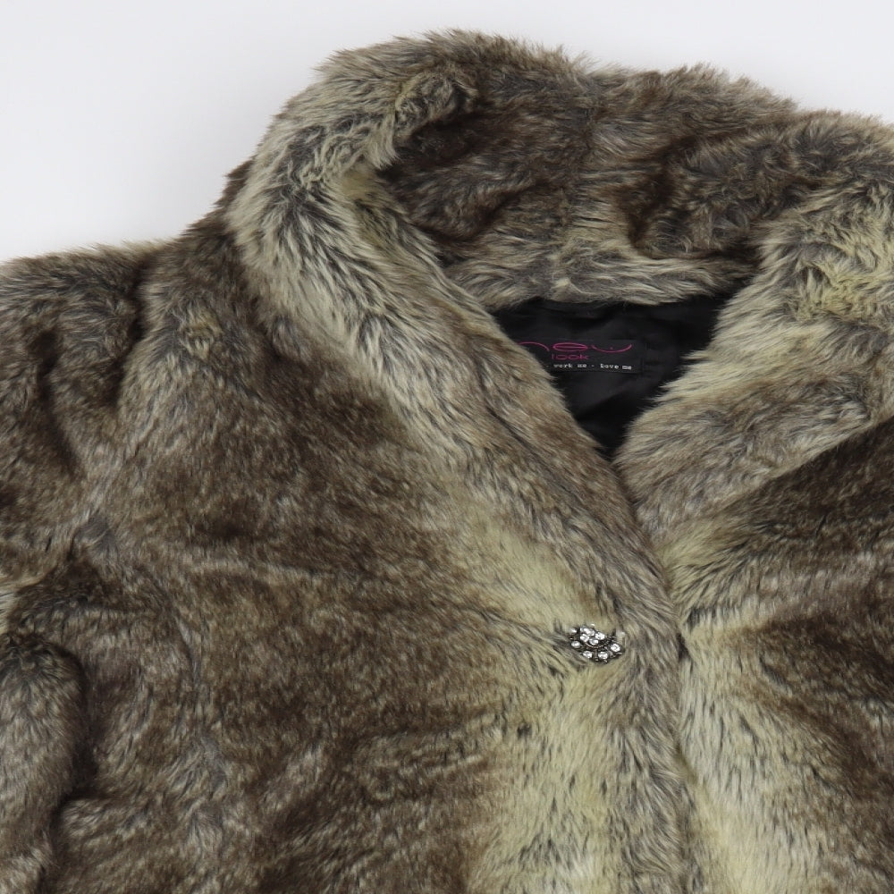 New Look Womens Beige Pea Coat Coat Size 16 Button - Faux Fur