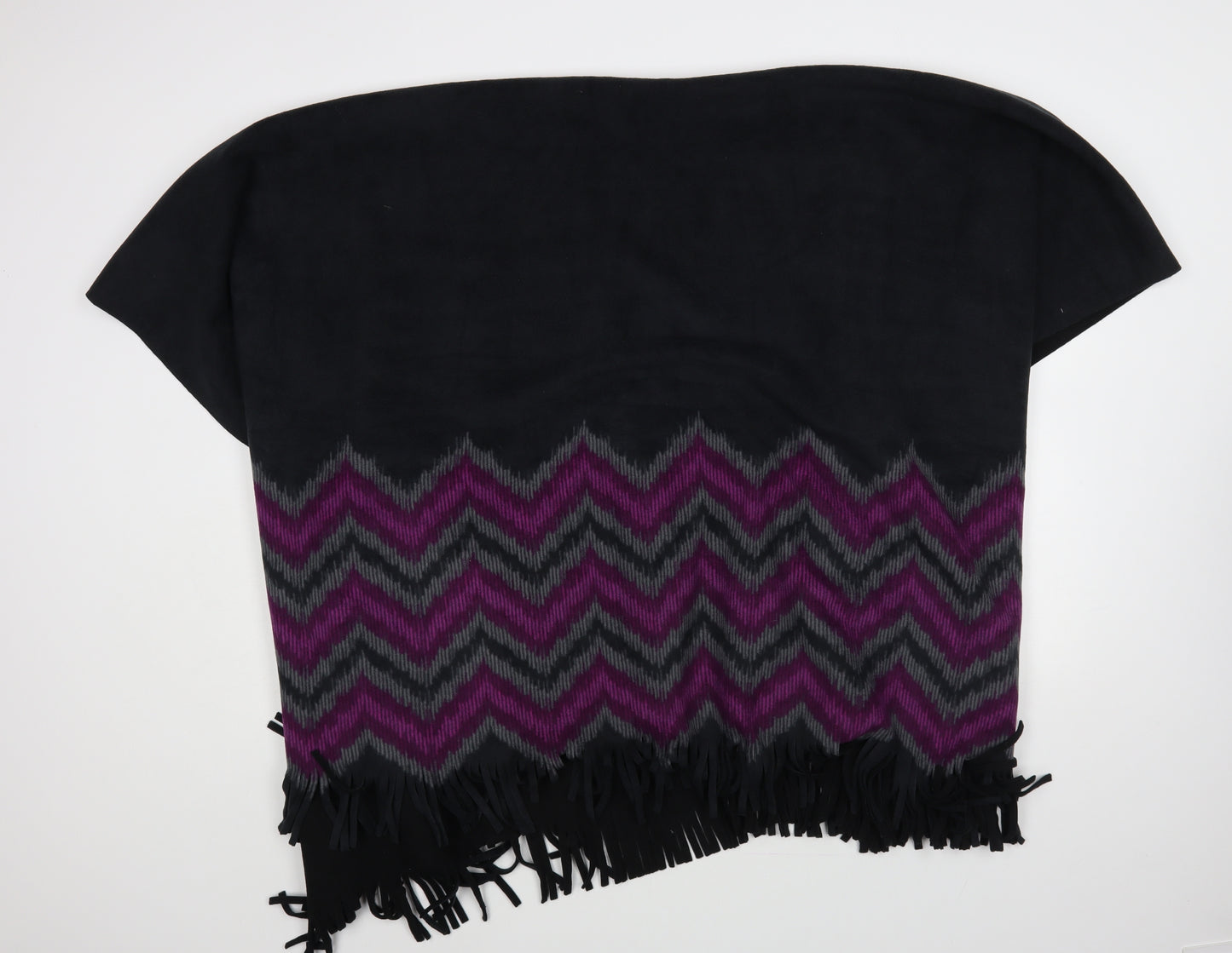 Evissa Womens Black Geometric Overcoat Poncho One Size