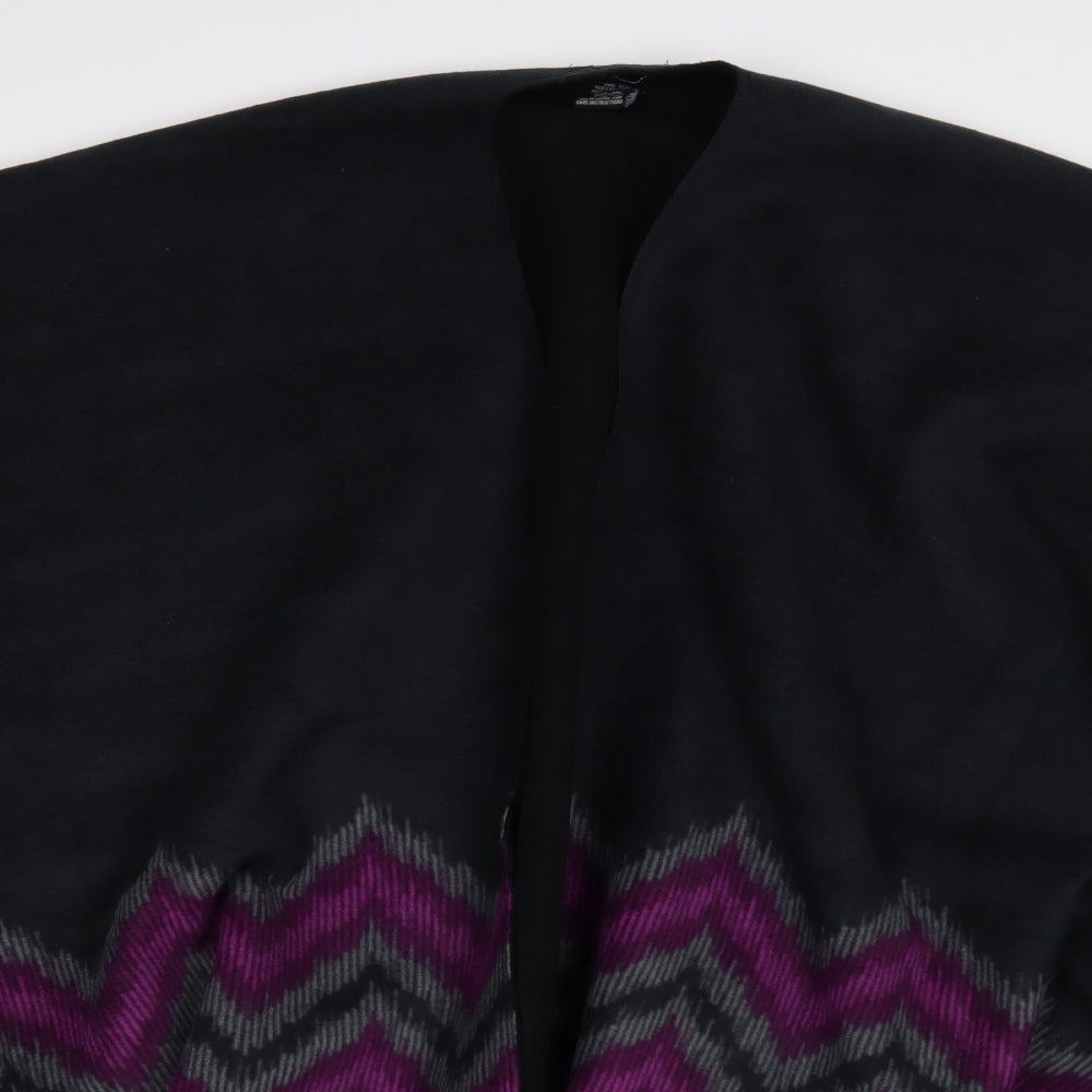 Evissa Womens Black Geometric Overcoat Poncho One Size