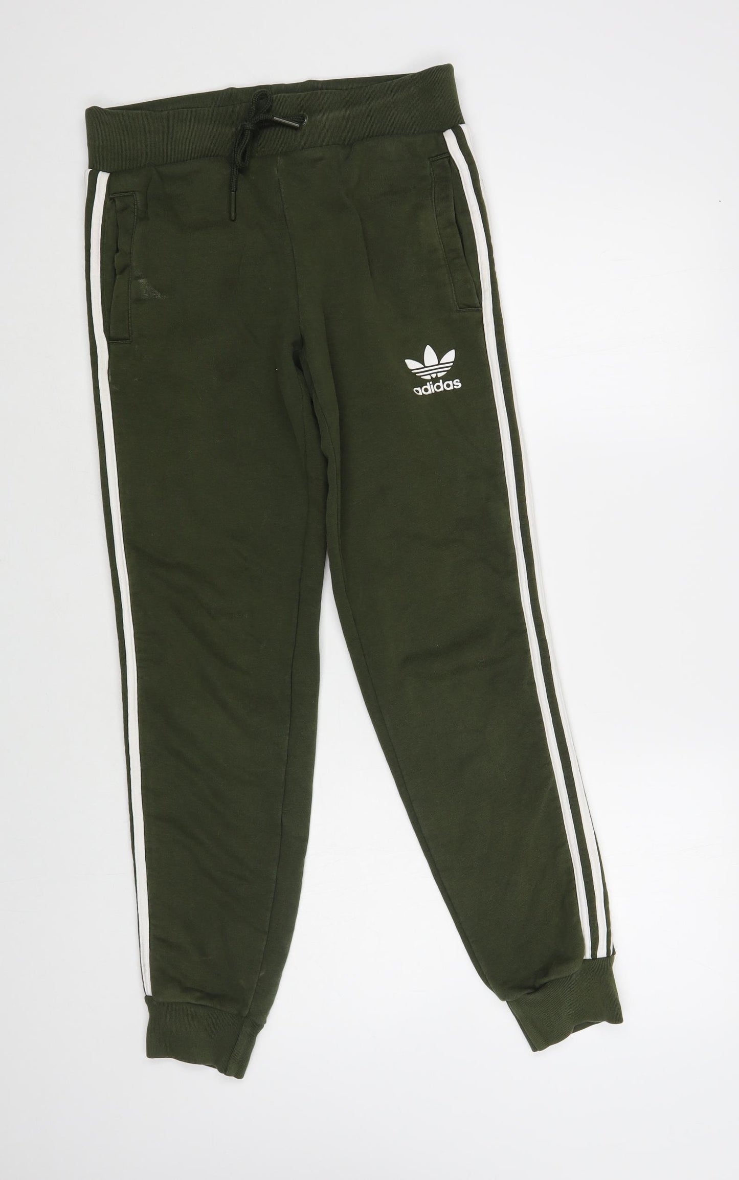 adidas Womens Green Cotton Jogger Trousers Size 8 L30 in Regular Drawstring