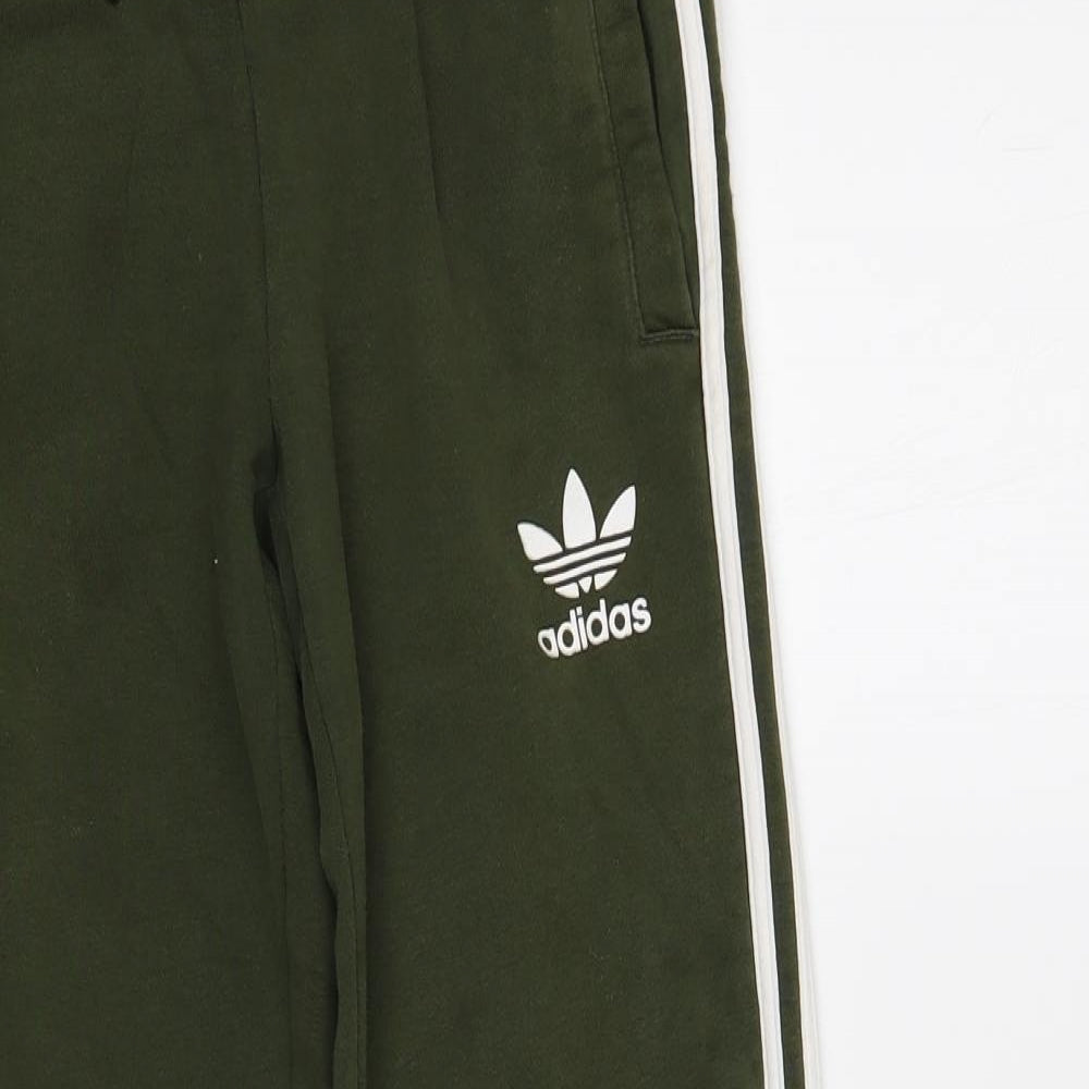 adidas Womens Green Cotton Jogger Trousers Size 8 L30 in Regular Drawstring