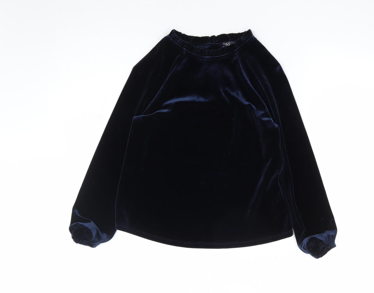 Marks and Spencer Girls Blue Polyester Jersey Blouse Size 9-10 Years Round Neck Pullover