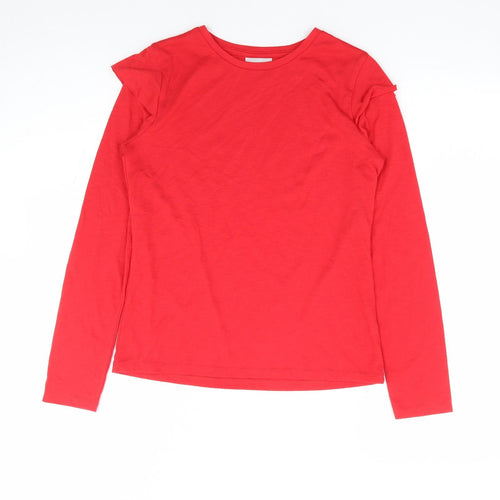Matalan Girls Red Polyester Basic T-Shirt Size 12 Years Round Neck Pullover