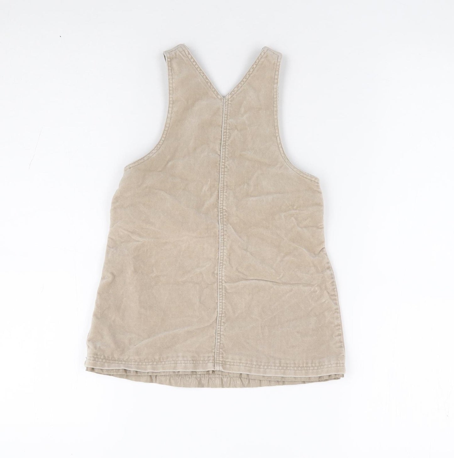George Girls Beige Floral 100% Cotton Pinafore/Dungaree Dress Size 12-18 Months Square Neck Button