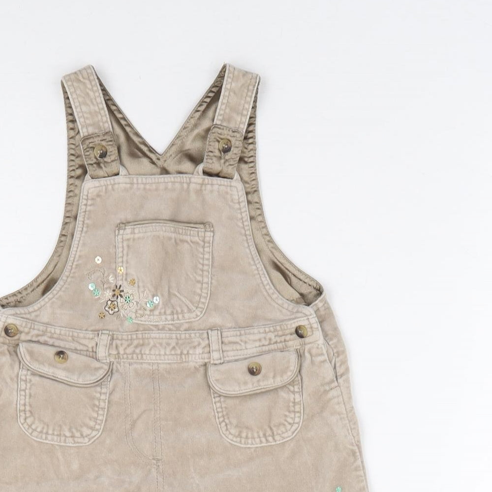 George Girls Beige Floral 100% Cotton Pinafore/Dungaree Dress Size 12-18 Months Square Neck Button