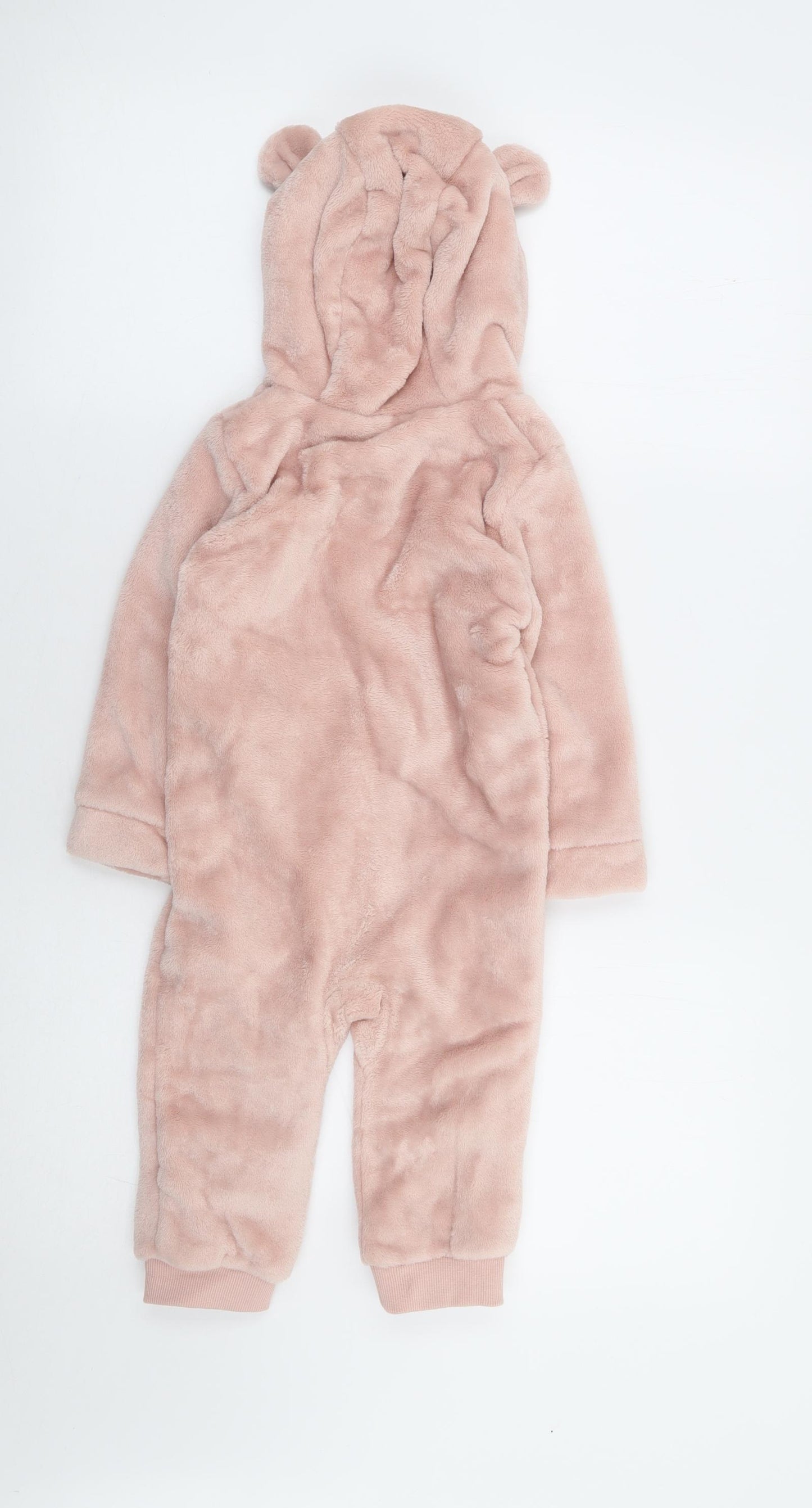 F&F Girls Pink Microfibre Babygrow One-Piece Size 18-24 Months Zip - Bear Ears