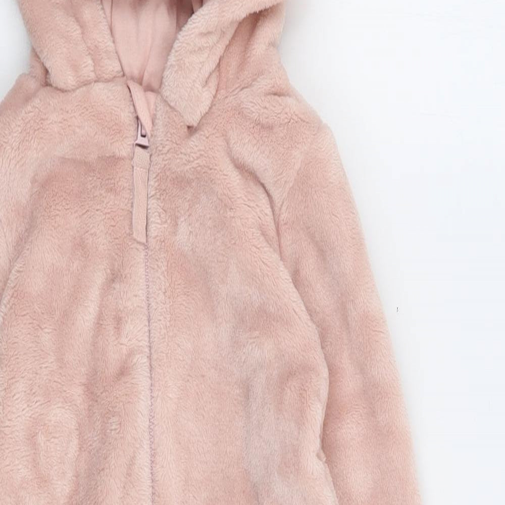 F&F Girls Pink Microfibre Babygrow One-Piece Size 18-24 Months Zip - Bear Ears