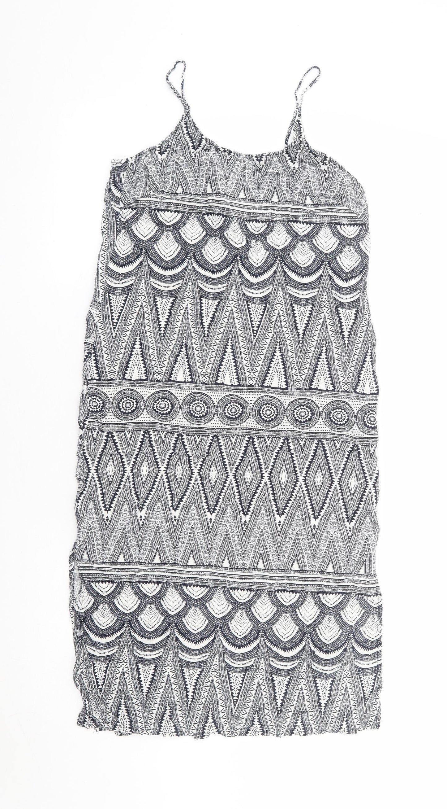 H&M Womens Black Geometric Viscose Tank Dress Size 6 Round Neck Pullover
