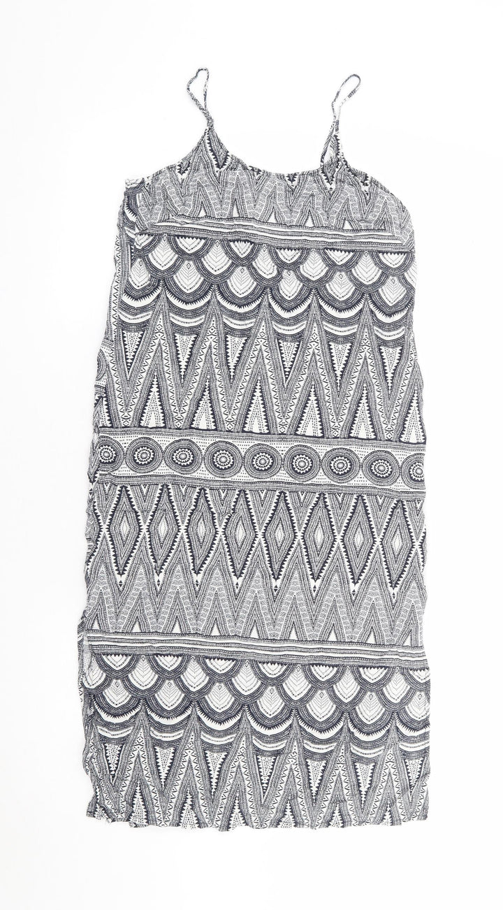 H&M Womens Black Geometric Viscose Tank Dress Size 6 Round Neck Pullover