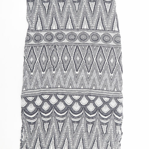 H&M Womens Black Geometric Viscose Tank Dress Size 6 Round Neck Pullover
