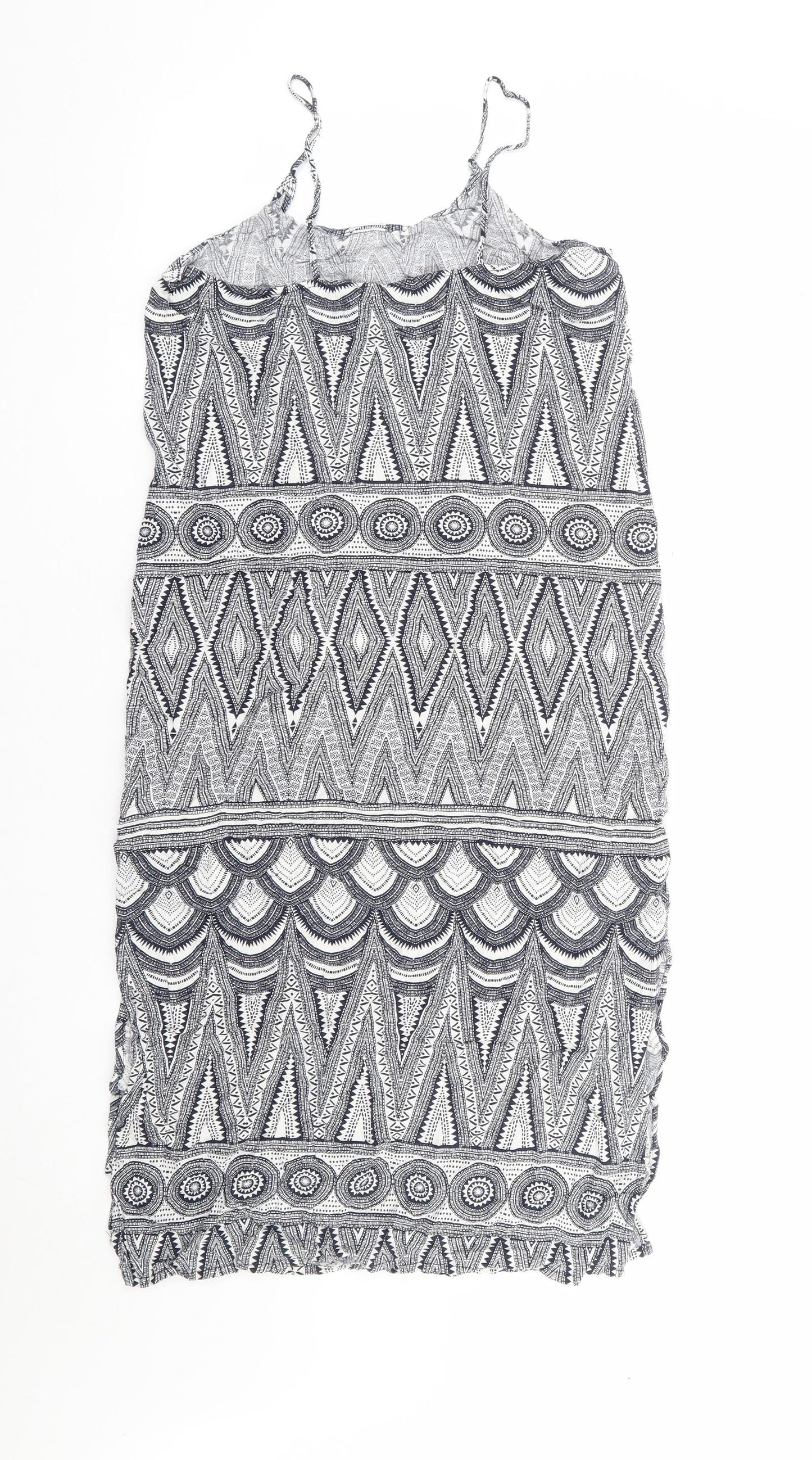 H&M Womens Black Geometric Viscose Tank Dress Size 6 Round Neck Pullover