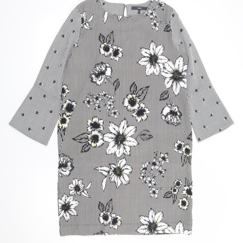 NEXT Womens Black Floral Polyester A-Line Size 12 Round Neck Pullover - Bee, Floral