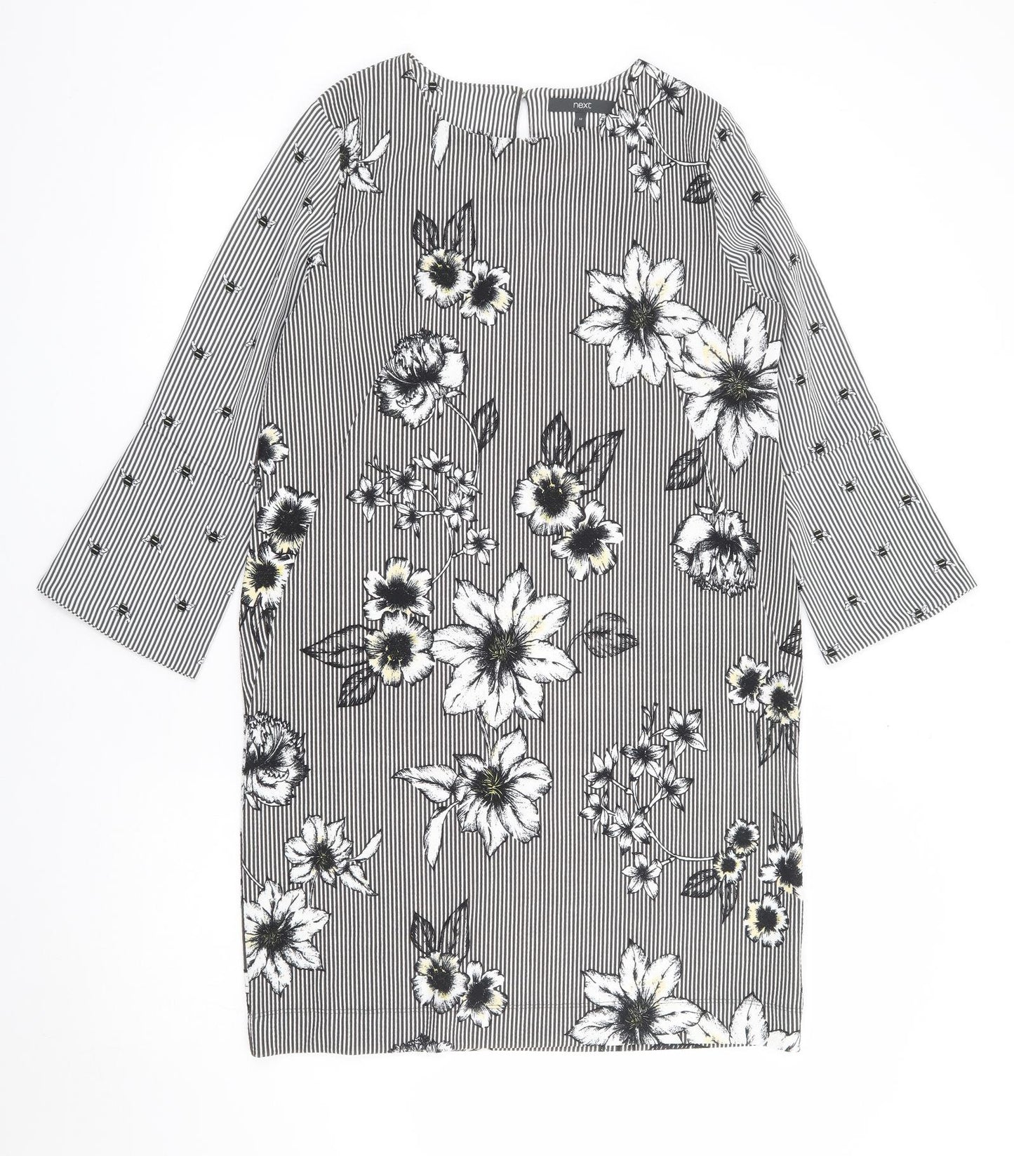 NEXT Womens Black Floral Polyester A-Line Size 12 Round Neck Pullover - Bee, Floral