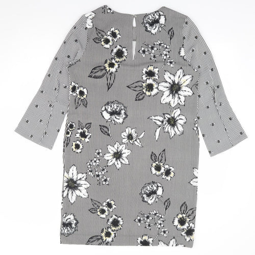 NEXT Womens Black Floral Polyester A-Line Size 12 Round Neck Pullover - Bee, Floral