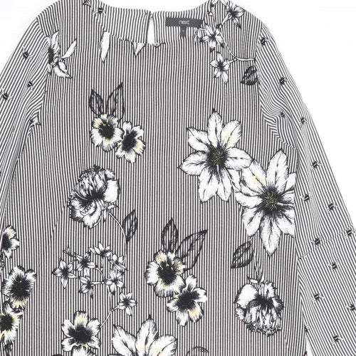 NEXT Womens Black Floral Polyester A-Line Size 12 Round Neck Pullover - Bee, Floral