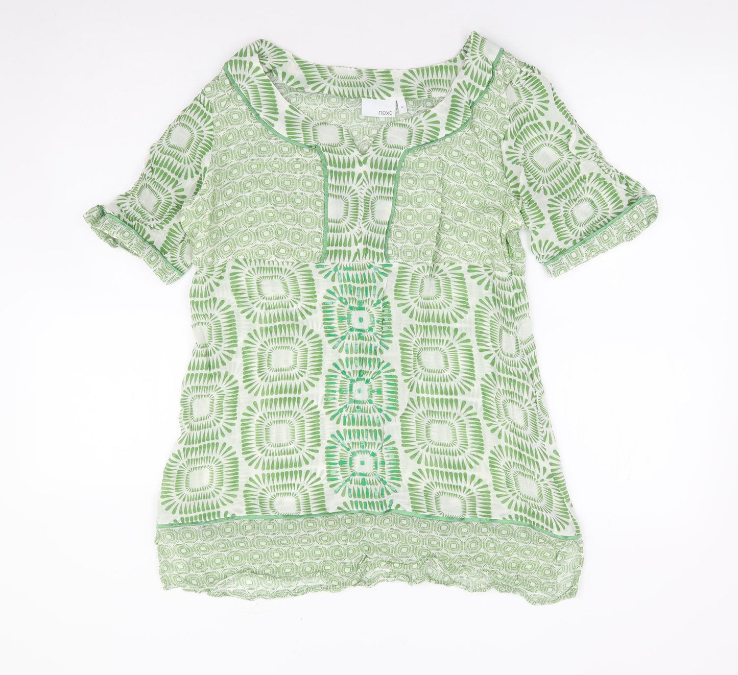 NEXT Womens Green Geometric Viscose Tunic Blouse Size 12 V-Neck