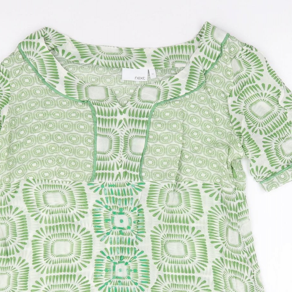 NEXT Womens Green Geometric Viscose Tunic Blouse Size 12 V-Neck