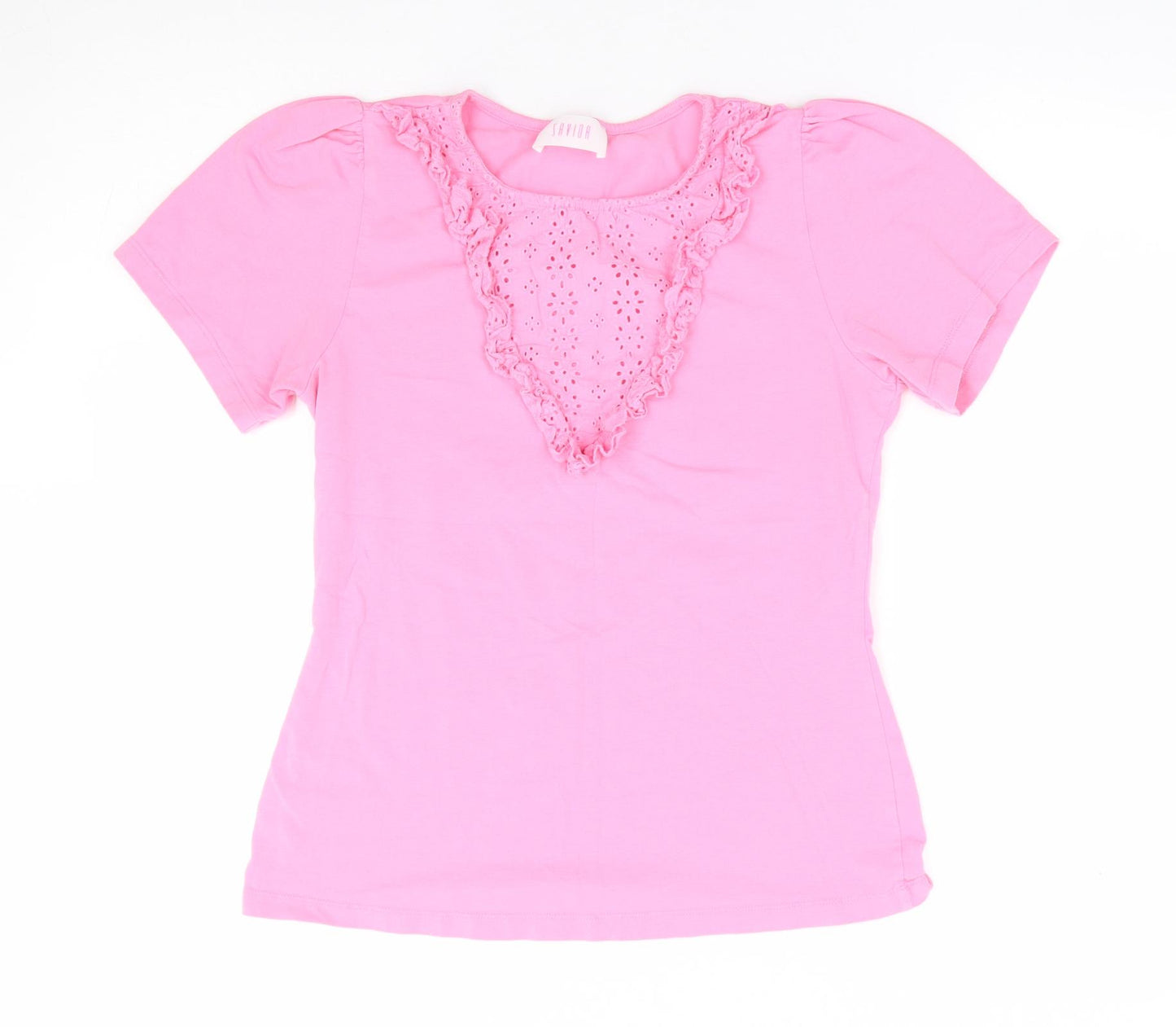Sabida Womens Pink Cotton Basic T-Shirt Size S Round Neck