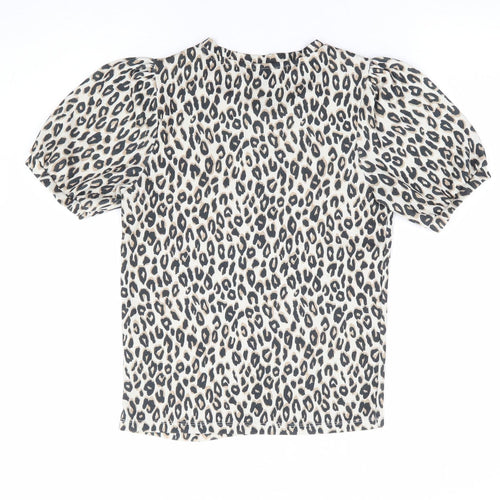 New Look Womens Brown Animal Print Polyester Jersey T-Shirt Size 6 Round Neck - Leopard Print