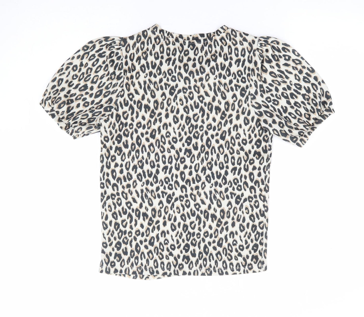 New Look Womens Brown Animal Print Polyester Jersey T-Shirt Size 6 Round Neck - Leopard Print