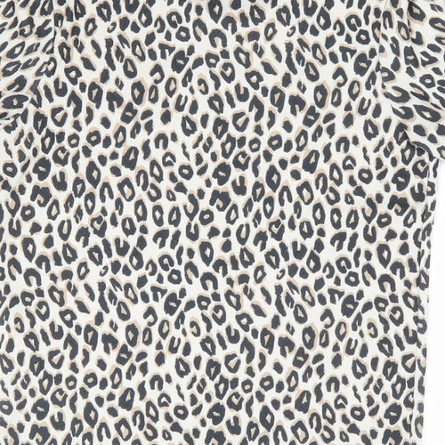 New Look Womens Brown Animal Print Polyester Jersey T-Shirt Size 6 Round Neck - Leopard Print