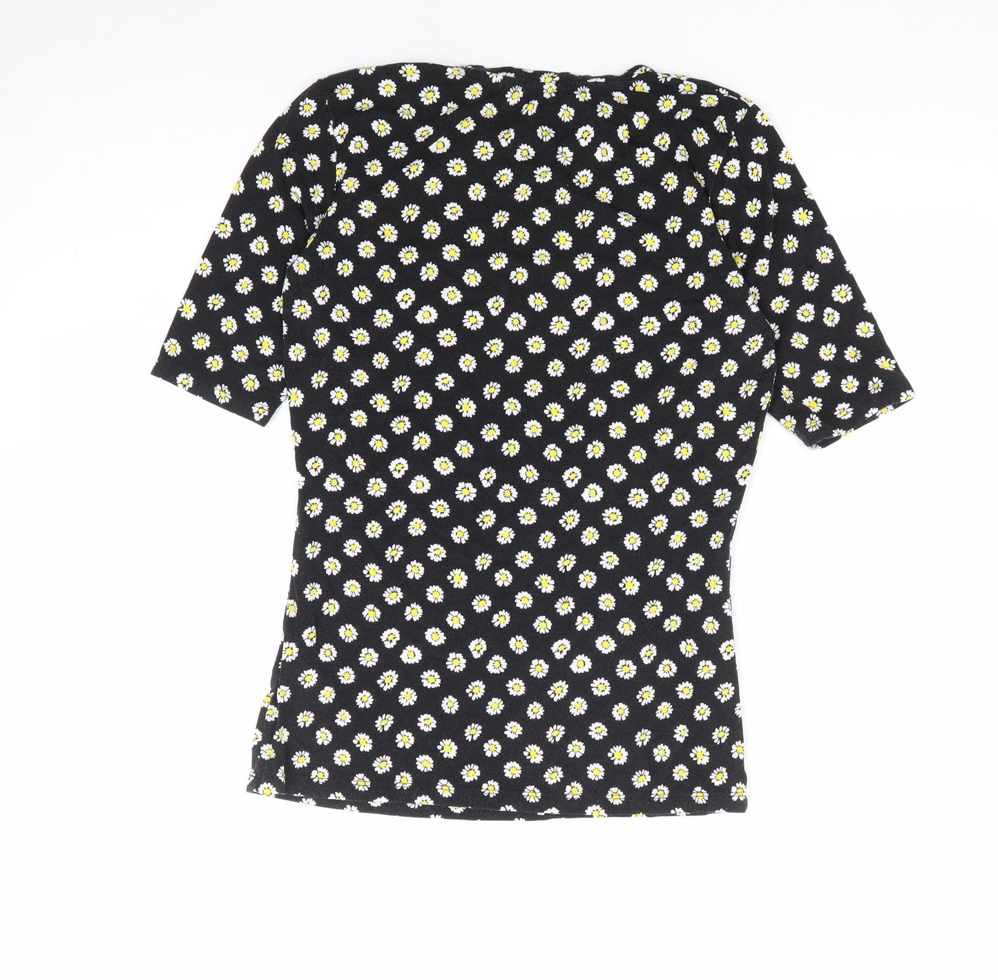 Warehouse Womens Black Floral Viscose Jersey T-Shirt Size 6 Round Neck