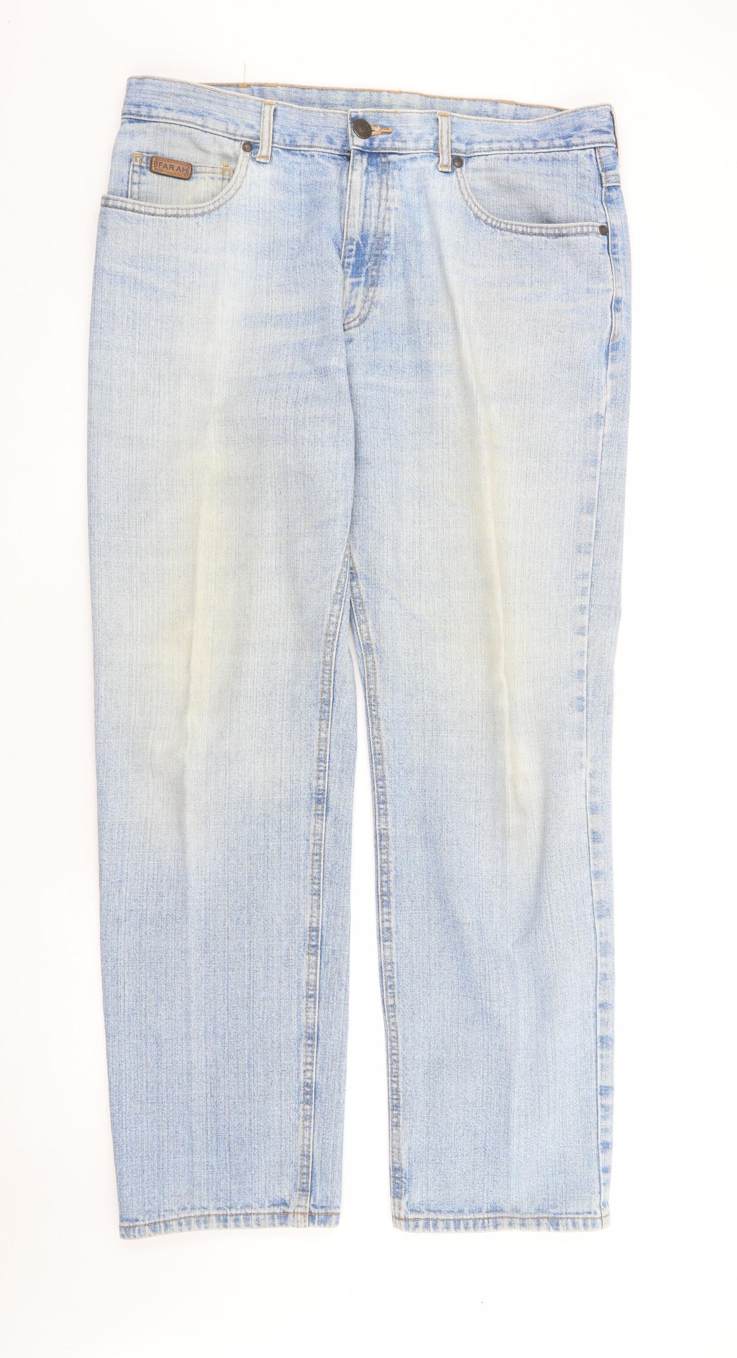 Farah Mens Blue Cotton Straight Jeans Size 38 in L32 in Regular Zip