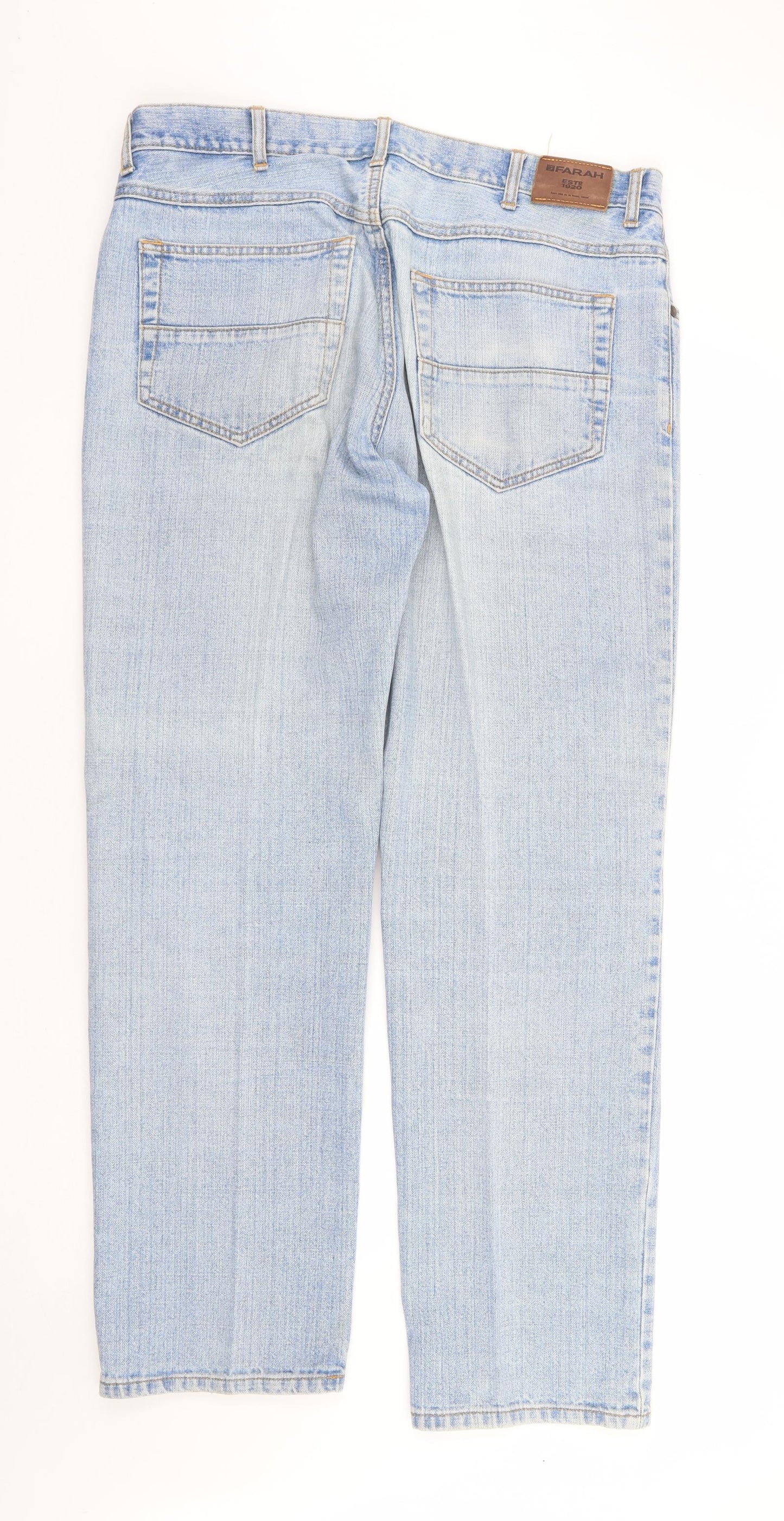 Farah Mens Blue Cotton Straight Jeans Size 38 in L32 in Regular Zip