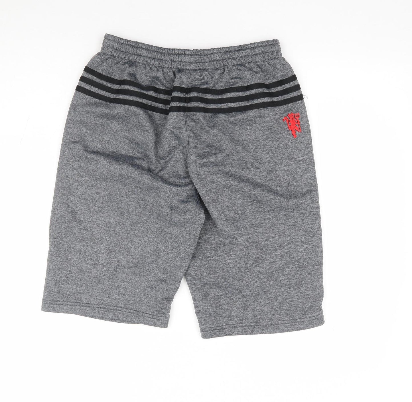 adidas Boys Grey Polyester Sweat Shorts Size 13-14 Years Regular Drawstring - Manchester United