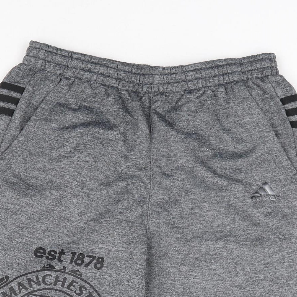 adidas Boys Grey Polyester Sweat Shorts Size 13-14 Years Regular Drawstring - Manchester United