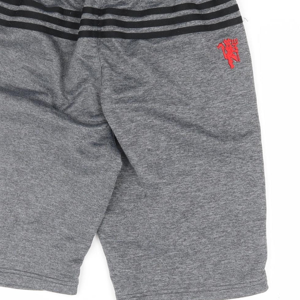 adidas Boys Grey Polyester Sweat Shorts Size 13-14 Years Regular Drawstring - Manchester United