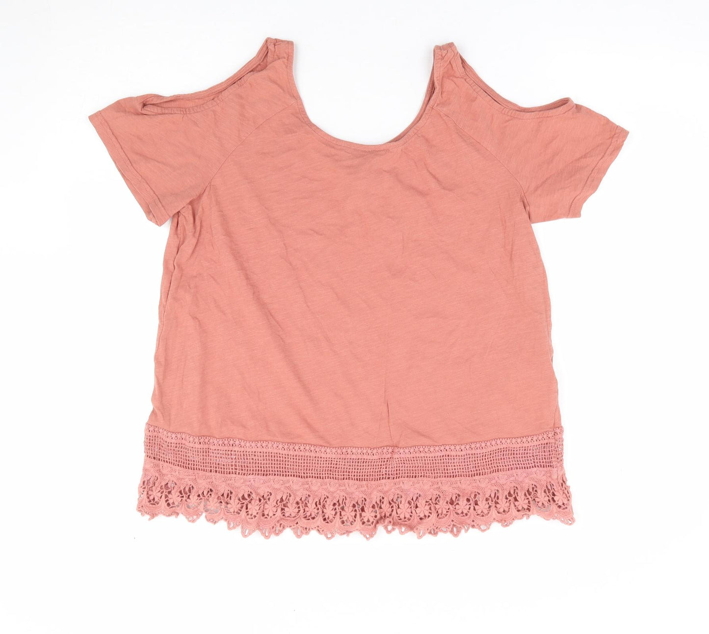 New Look Womens Pink 100% Cotton Jersey T-Shirt Size 14 Round Neck - Cold Shoulder