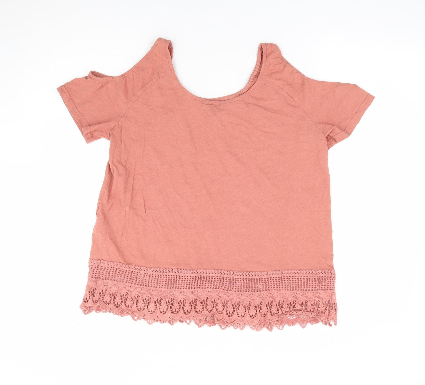 New Look Womens Pink 100% Cotton Jersey T-Shirt Size 14 Round Neck - Cold Shoulder