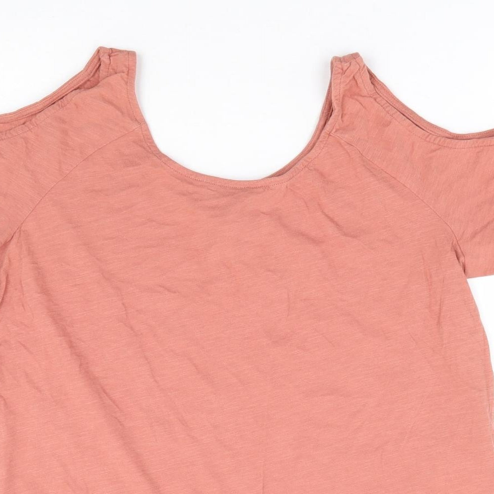 New Look Womens Pink 100% Cotton Jersey T-Shirt Size 14 Round Neck - Cold Shoulder