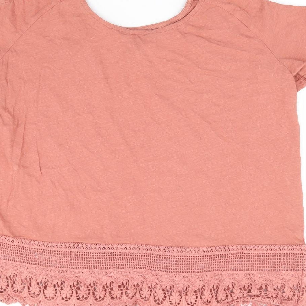 New Look Womens Pink 100% Cotton Jersey T-Shirt Size 14 Round Neck - Cold Shoulder
