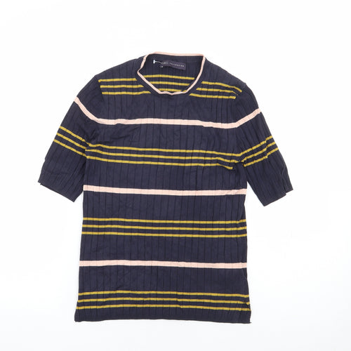 Marks and Spencer Womens Blue Crew Neck Striped Viscose Pullover Jumper Size 10