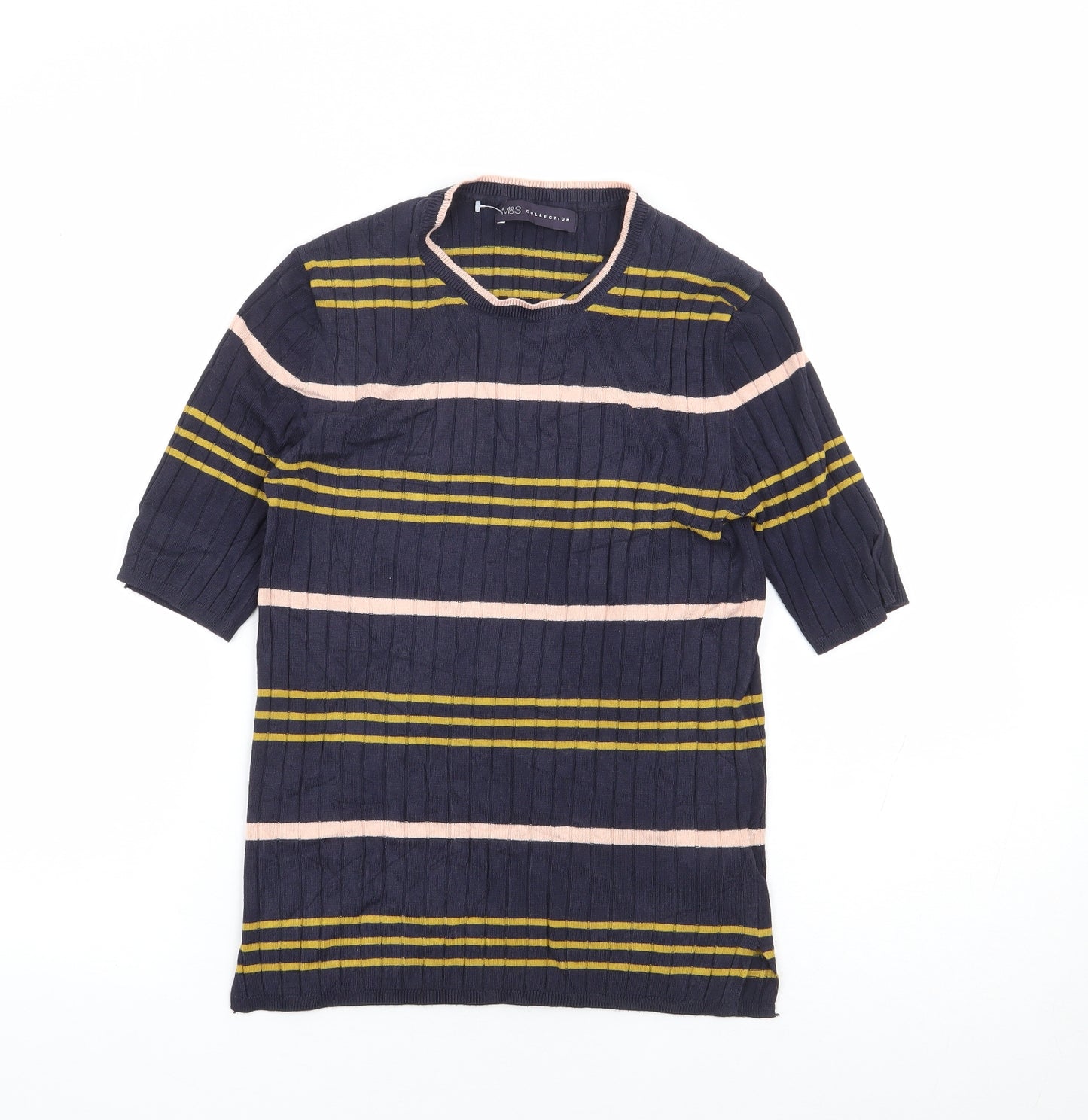 Marks and Spencer Womens Blue Crew Neck Striped Viscose Pullover Jumper Size 10